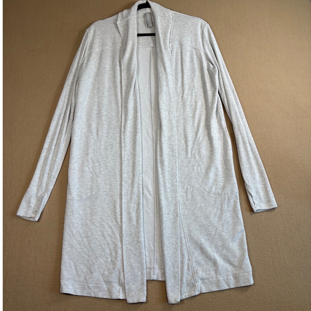Athleta Pranayama Wrap II Heathered Grey Rib Knit Cardigan Pockets Small